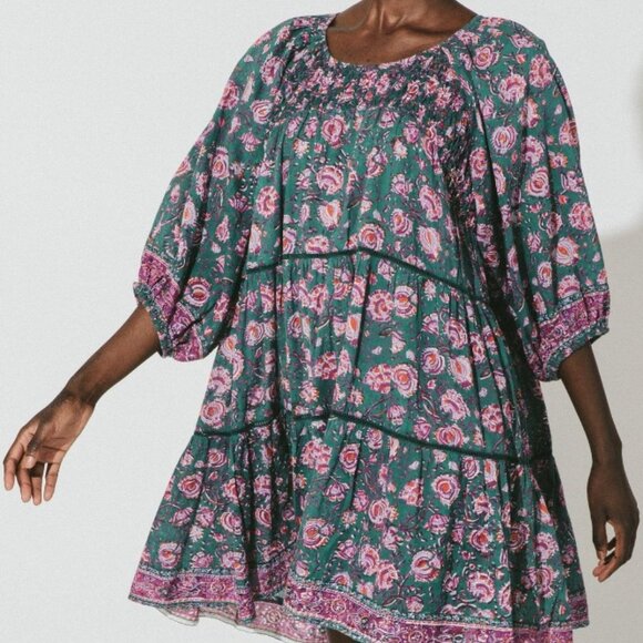 Cleobella Floral Mini Dress in Green and Purple #129 - Picture 2 of 5